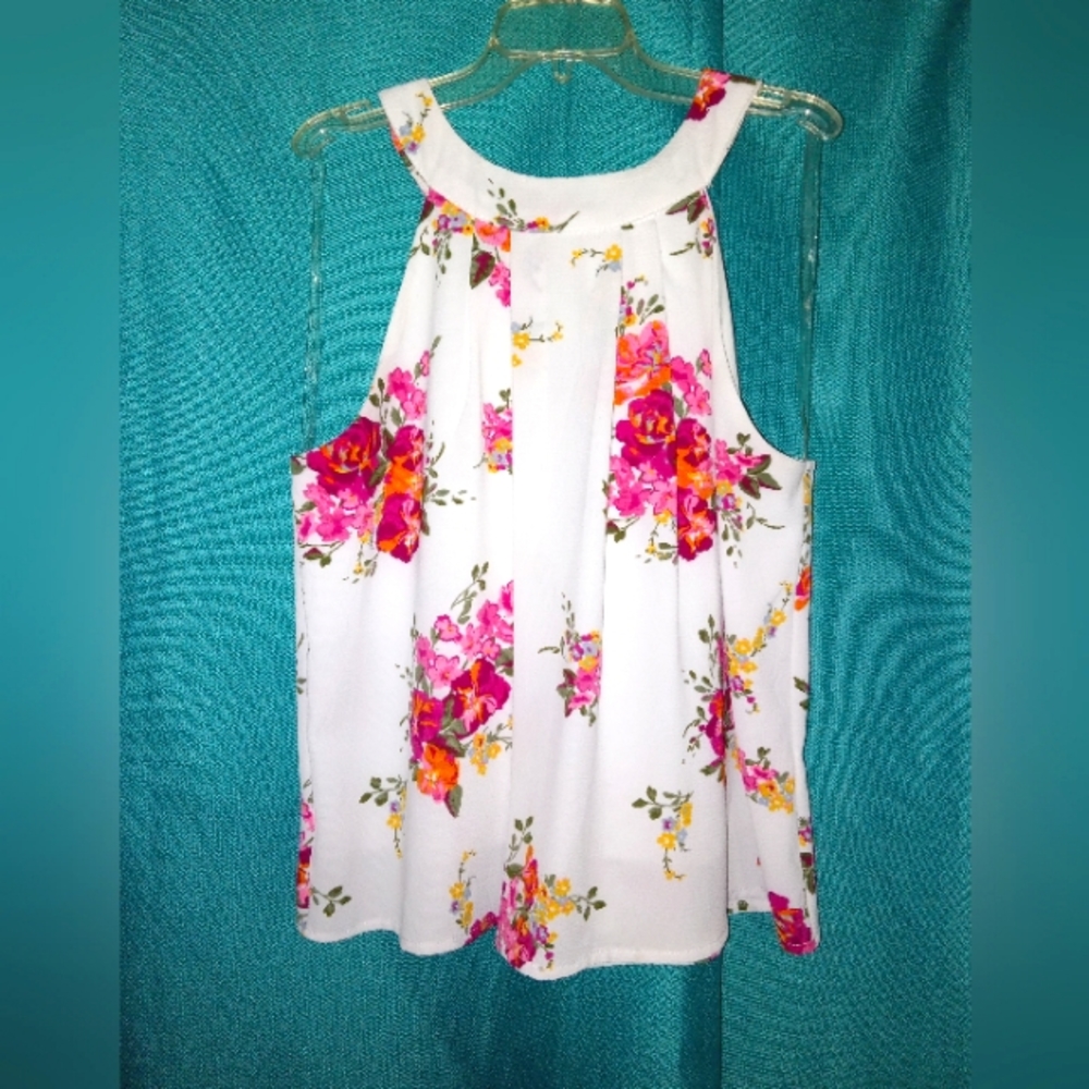 Lilt floral A- line, sleeveless  top. White/ pink flowers. XL 16-18 girls